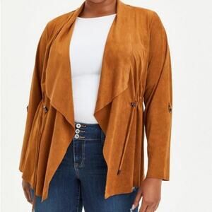 Torrid Cognac Suede Drape Front Anorak Jacket 2X 14453579 Faux Suede